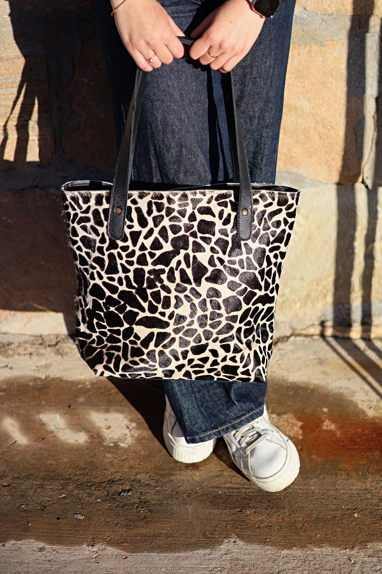 Spotted Print Leather Tote