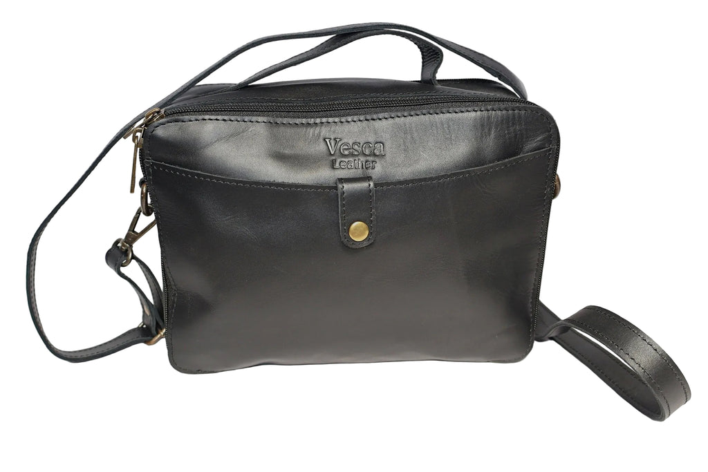 leather shoulder bag, brown leather bag, black leather bag, leather cross body bag, leather bag with two slings, leather shoulder bag, leather bags made in South Africa, leather vanity bag, leather makeup bag, Vesca