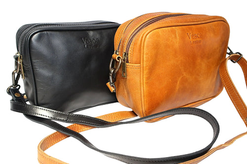 leather shoulder bag, brown leather bag, black leather bag, leather cross body bag, leather bag with two slings, leather shoulder bag, leather bags made in South Africa, leather box bag, Vesca