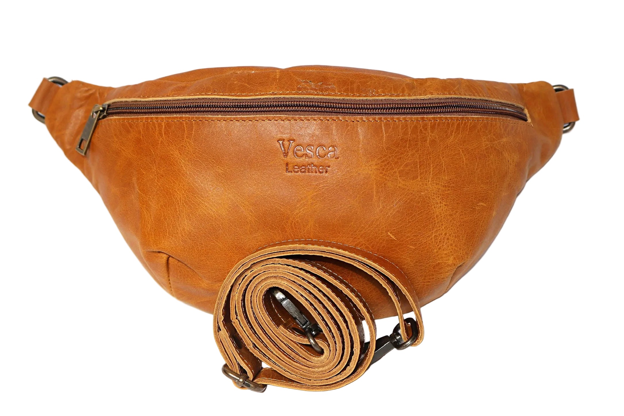 Brown leather moonbag, removable sling, large, cross body leather bag